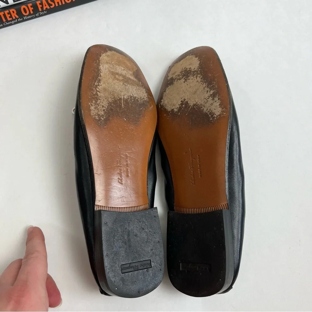 Salvatore Ferragamo Black Leather Bow Driving Loafers Size 7